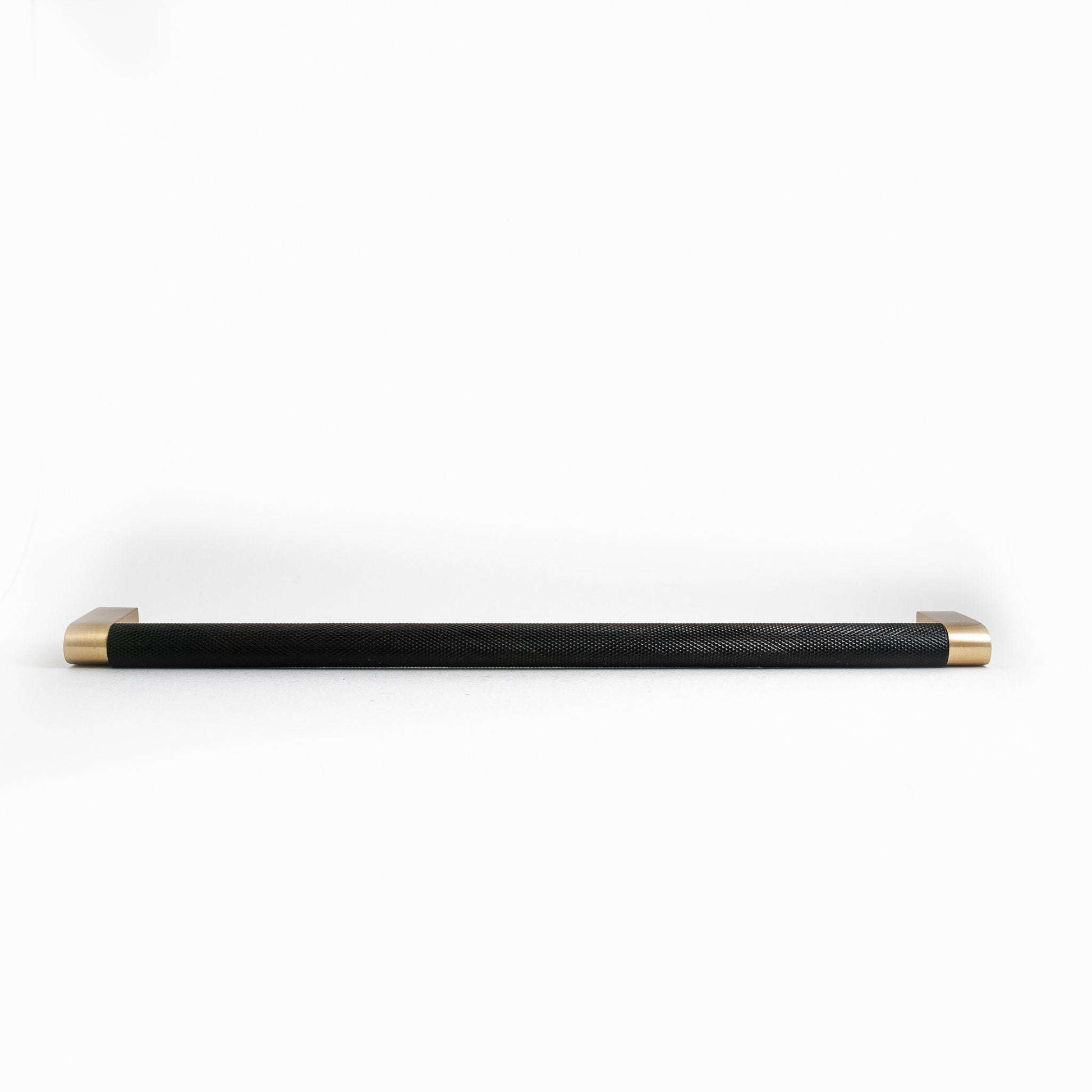 Bold, Knurled Matte Black and Brushed Brass Cabinet Pull, Solid